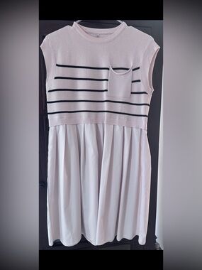 Amazon Women’s Cream and Black Striped Sleeveless Dress